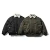 Roupas Vintage 25 Inverno Novo Retro Americano Gola de Pelo Removível Plaquete à Prova de Vento Grossa Jaqueta de Algodão Quente