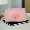 Bolsa de Maquiagem Ursinho de Lã para Mulheres, Bolsa de Armazenamento de Viagem com Bordado 3D, Bolsa Portátil para Artigos de Higiene Pessoal com Bordado 3D