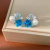 Pendientes Cuadrados de Perla con Gota de Agua y Tachuelas de Circonita Plateados, Pendientes de Nicho Únicos y Elegantes, Pendientes de Lujo Ligero y Alta Gama al por Mayor