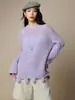 Elegante Suéter 100% Lã com Padrão de Crochê Vazado, Cardigã Feminino Semi-Transparente para Início de Outono, Novo Top Feminino 2026