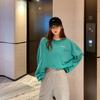 Estilo Coreano Outono 2023 novo conjunto para casal solto fofo curto estampa de letras com capuz manga longa suéter top feminino