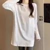 Venda Direta da Fábrica simples branca básica solta manga longa camiseta feminina base outono e inverno veludo fino top roupa de baixo