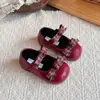 Zapatos Pequeños de Cuero Merlot Retro para Niñas Estilo Nuevo 2026 Zapatos de Princesa con Moño para Bebé Zapatos Mary Jane Individuales para Niños
