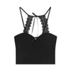 Camisola Sexy Preta de Renda estilo Francês com Gola Halter para Mulheres, Camada Base Bonita para o Verão, Top Curto Puro Desejo