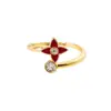 Anel de Flor Vermelha com Gotejamento de Óleo e Zircônia Banhado a Ouro Real 18K, Anel de Estilo Nicho de Alta Qualidade, Joias da Moda Chinesa Nova