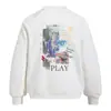 Moletom com Gola Careca e Estampa de Grafite Pintado, Bolso Lateral, Masculino, Primavera/Outono, Solto, Estilo de Rua Americano, ins, Roupa Esportiva