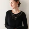 Design de Nicho Sexy Suéter 100% Caxemira Pura Suéter de Renda Slim Camisa de Base Tricotada Cor Pura Nova para Outono e Inverno Feminino