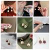 Aretes Metálicos Vintage Estilo Coreano Aretes Largos de Borla de Alta Gama Aretes de Perlas Socialité 925 Argolla para Oreja de Mujer Moderna Ins