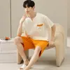 Pijama Masculino de Verão Conjunto Super Macio Algodão Modal Tamanho Extra Grande Simples Solto Manga Curta Roupas de Casa Confortável