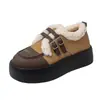 Sapatos de Couro com Solado Grosso para Mulheres 2026 Novos Mocassins Outono e Inverno Estilo Britânico Retrô Sapatos Femininos Sapatos de Algodão Quentes com Forro de Lã