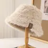Sombrero de Pescador de Felpa Sólido Versátil Estilo Coreano para Mujer, Sombrero de Cubo Cálido y Esponjoso de Invierno que Hace que la Cara Parezca Más Pequeña