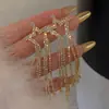 Brincos de Corrente Longa com Garras Exageradas Elegantes de Prata S925 com Strass para Mulheres Brincos com Franjas de Diamante Colorido Europeus e Americanos Brincos da Moda