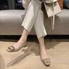 Jinbukang Flats Fivela Quadrada para Mulheres Novo Outono e Inverno Francês Retro Elegante Couro Envernizado Roupas de Trabalho Bico Quadrado Salto Grosso Boca Rasa Flats Bottom