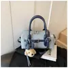 Bolsa de mão na cor jeans da moda, bolsa estilo travesseiro retrô estilo coreano ins, bolsa de ombro transversal casual com fecho de trava
