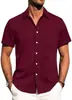 Alimens & Camisa de Lino para Hombre de Manga Corta con Botones, Resistente a las Arrugas, Casual, para Vacaciones, Playa, Verano