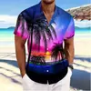 Camisa corta de manga corta de estilo americano moderno y holgada, top hawaiano para hombre con estampado digital, camisa casual fluida y sin arrugas para hombre