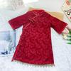 Vestido festivo rojo cheongsam de primavera y otoño para niñas, de manga larga, estilo chino, estilo Hanfu, mejorado.