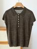 Camiseta de Punto para Mujer de Lino de Verano, Nueva, Sencilla, de Manga Corta, Cuello Polo, Color Puro Francés, Top Jersey Versátil