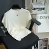 Moda Estilo Francês Lyocell Emagrecedor Skinny Textura de Casca Borda Amassada Gola Redonda Manga Curta Tricô Camiseta Top Feminino