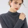 Charme de luxo discreto~Suéter de cashmere com gola alta e renda para mulheres, peça básica de tricô slim fit, novo estilo outono e inverno