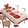 Mantel festivo, lavable, impermeable, a prueba de aceite, pony de dibujos animados, decoración de ambiente rojo de Año Nuevo, mantel rectangular para mesa de centro
