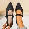 Zapatos de Malla de Encaje de Gran Tamaño con Punta Aguda y Boca Baja Transfronterizos para Mujer, Zapatos Planos Casuales Transpirables de Ballet Elásticos de Comercio Exterior