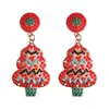 Pendientes de Navidad transfronterizos europeos y americanos, pendientes clásicos de árbol de Navidad con cuentas de metal, pendientes de moda de reno y lazo con pedrería