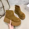 Botas curtas sapatos de algodão Martin Birken botas de neve femininas quentes que aumentam a altura espessadas forradas com fleece inverno branco sola grossa novo estilo 2026