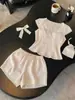 2026 Nuevo Verano Estilo Simple de Deseo Puro Pijama de Encaje de Manga Corta Pantalones Cortos Ajustados al Cuerpo con Almohadillas en el Pecho Ropa para el Hogar Dos Piezas