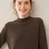Suéter básico de cachemira de cuello medio para mujer, cachemira pura, engrosado, holgado, adelgazante, suéter de punto base, ropa interior
