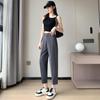 Feminino 2023 Verão Straight Tube Loose High Cintura Emagrecedora Cropped Casual Cinza All-match Calças