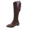 Botas altas de estilo británico para otoño e invierno 2026, adelgazantes, de punta fina, con tacón grueso, hasta la rodilla, botas de equitación/biker para mujer