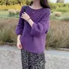 Suéter Roxo Tricô Macio e Sedoso para Mulheres no Outono e Inverno Estilo Coreano Roupa com Atmosfera Suéter Tricô Estilo Preguiçoso para Mulheres