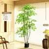 Planta Artificial Verde Nandina Bambu Planta Falsa High-End Luxo Leve Árvore Decorativa para Sala de Estar Ornamentação de Chão Interna Grande em Vaso