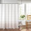 Cortina de ducha de lona de algodón y poliéster con estampado a rayas, estilo rústico, con borlas bohemias, impermeable, para baño