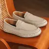 X623 Zapatillas de Lona Transpirable de Lino Estilo Old Money Vintage de Verano para Hombre Slip-On Casuales para Viajar Zapatillas de Pescador