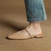 Se Pueden Devolver Tallas Grandes y Pequeñas, Zapatos Mula de Piel de Vaca de Primera Capa 2025 Verano Planos Punta Cuadrada Puntera de Cuero Genuino Calzado de Exterior Medias Pantuflas para Mujer