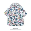 Pintura al óleo vintage tailandesa retro estampado completo estilo americano moderno de alta costura camisa de pareja para el Festival del Agua