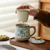Taza de té de cerámica Ru kiln azul y blanco, taza de agua de la dinastía Song con tapa, taza de agua para té, taza para preparar té doméstico, taza de té Gongfu, regalo