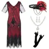 Popular Vestido de Noche Retro con Lentejuelas Gatsby 1920s Europeo y Americano Vestido de Graduación Cuello en V Borla Transfronterizo
