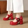 Sapatos de Salto Alto Chunky com Solado Grosso, Tira com Fivela Quadrada, Novo Estilo Europeu e Americano, Tamanhos Grandes 40-45, Sapatos Amazon