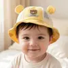 Nuevo Sombrero de Pescador de Verano para Bebé Lindo con Parche de Cuero Orejas de Oso Protección Solar Malla Transpirable Sombrero de Viaje para Bebé