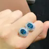 Brincos de Topázio Azul Londres com Diamante Completo Oval Zircônia Casca de Pombo Brincos Super Azuis Europeus e Americanos para Mulheres