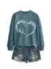 Amazon eBay Tienda Independiente Informal Cómoda de Moda para Mujer Sudadera de Manga Larga con Cuello Redondo con Nota Musical y Corazón para Comercio Exterior