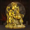 Estatueta de Bronze do Deus da Riqueza Sentado em uma Cadeira de Dragão com uma Tigela de Tesouro, Adequada para Casa, Loja, Escritório, Adoração, Festa de Inauguração e Abertura de Negócios