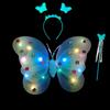 Alas de mariposa luminosas para la espalda de la niña, juguete de destello para niños, maravillosa varita mágica de hadas, juego de tres piezas de hadas de flores