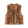 Para Aliexpress Chaleco de Verano para Mujer Estilo Europeo y Americano Nuevo Retro Versátil de Dos Colores Bordado con Textura de Gamuza Chaleco