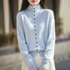 Cardigã de lã fleece com botões, gola rolê, estilo vintage chique, cardigã casual básico versátil para outono e inverno feminino