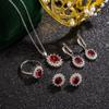 Conjunto de jóias de girassol de estilo coreano transfronteiriço europeu e americano estilo retrô zircão vermelho conjunto de tesouro colar feminino brincos de anel