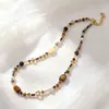 Collar de Piedra Ojo de Tigre Natural con Cuentas para Mujer, Accesorio de Alta Gama Maillard, Nueva Cadena para Clavícula de Lujo Ligero Vintage Nicho